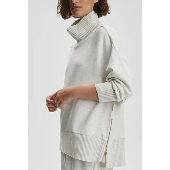 Varley Tops - Varley Barker Oversized High Neck Sweater Oversized Side Zipper Detail Pale Pin
